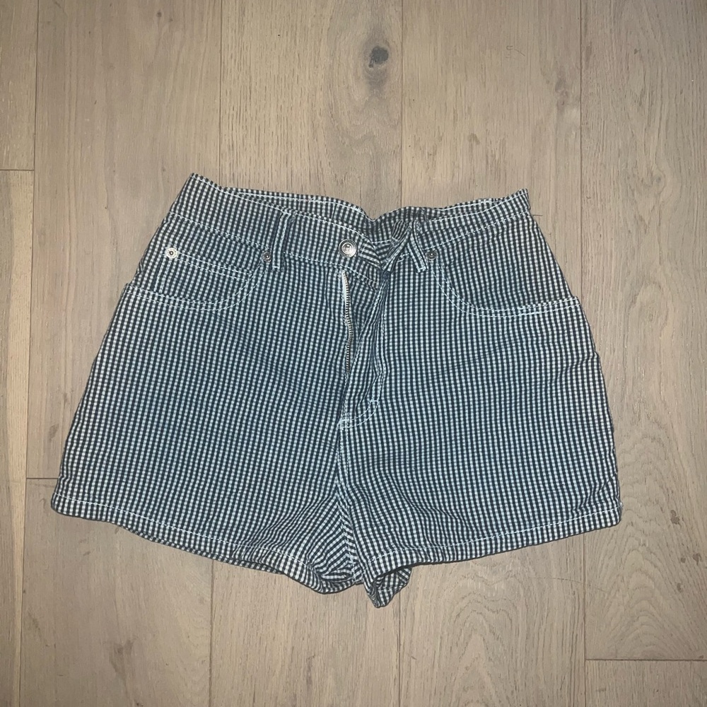 Vintage gingham blue and white High Waist Shorts